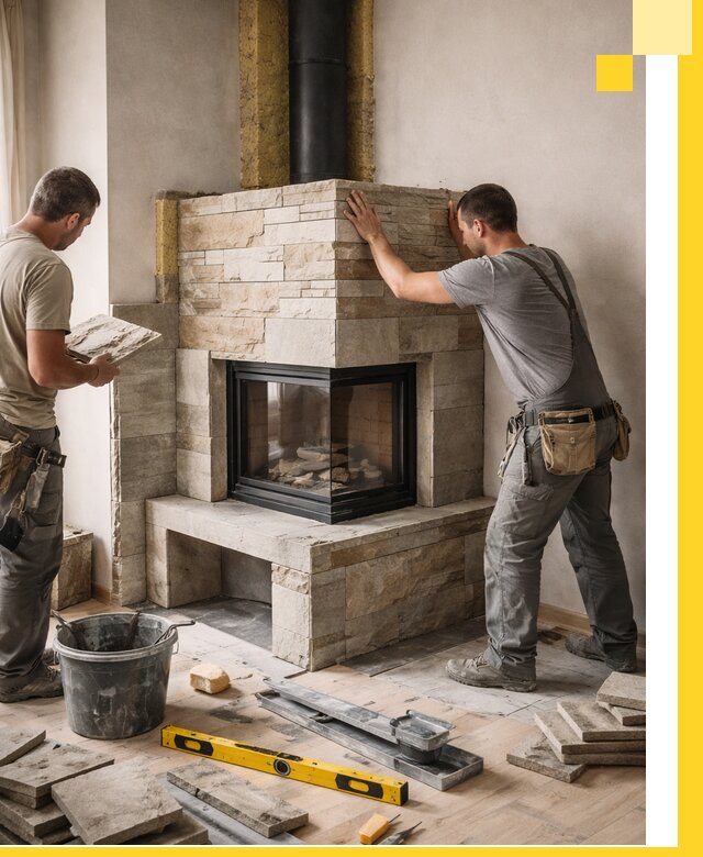 Угловые камины под ключ проект, монтаж и отделка в Орске