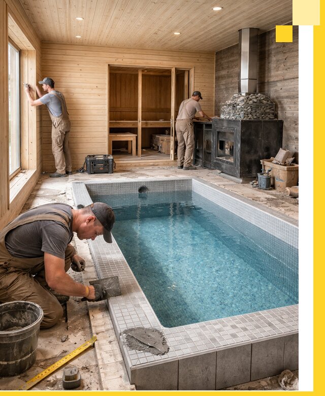 Проект бани с бассейном и сауной в Орске под ключ