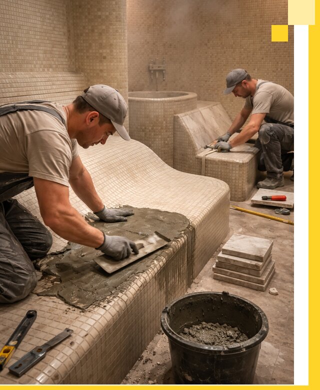 Лежаки для хамама под ключ в Орске, проект и монтаж